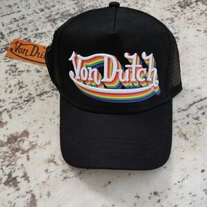 Von Dutch Black Trucker Hat with Rainbow Logo- LIMITED PRIDE EDITION